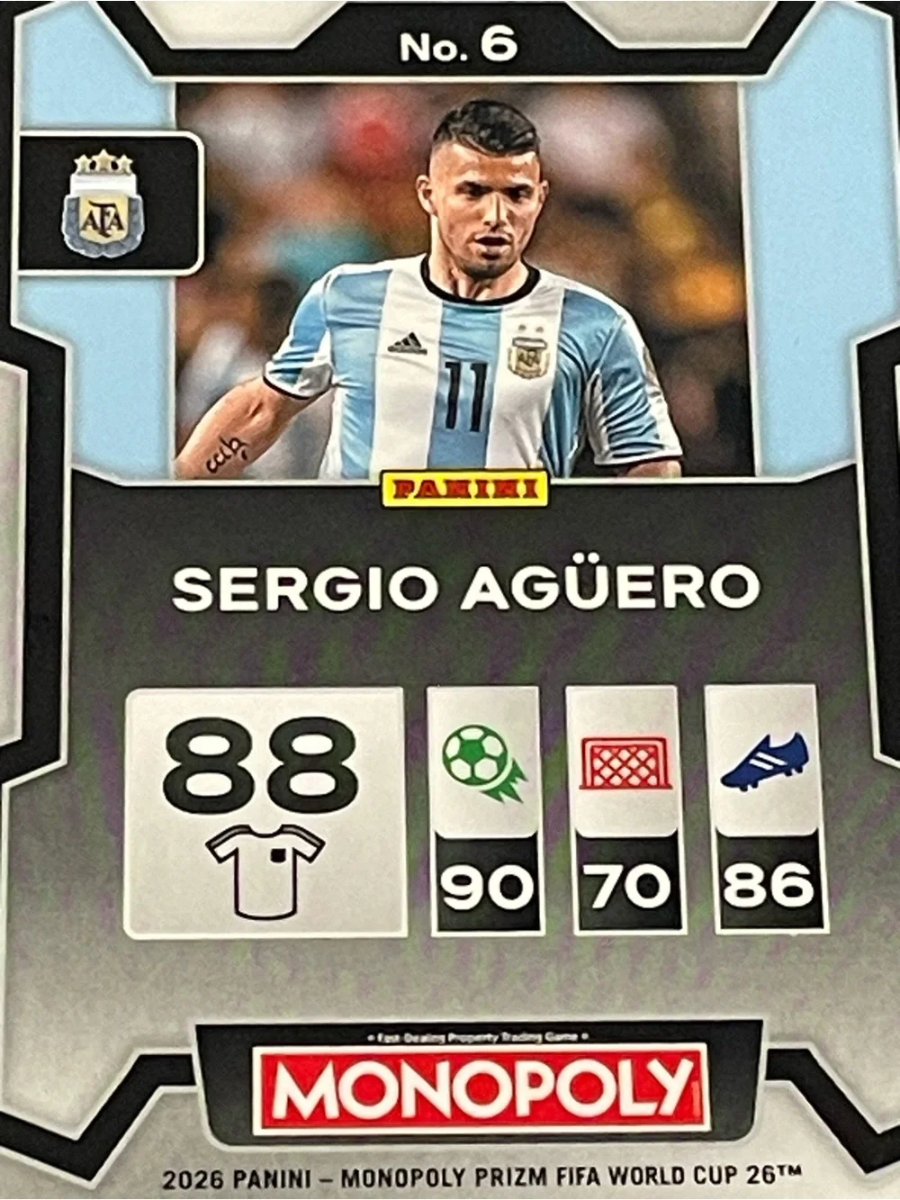 2026 Panini Prizm Monopoly FIFA World Cup Argentina Sergio Agüero #6 Base Card